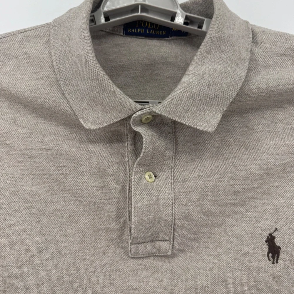 Polo Ralph Lauren Mens‎ XL Tan Heathered Pique Cotton Short Sleeve Polo Shirt